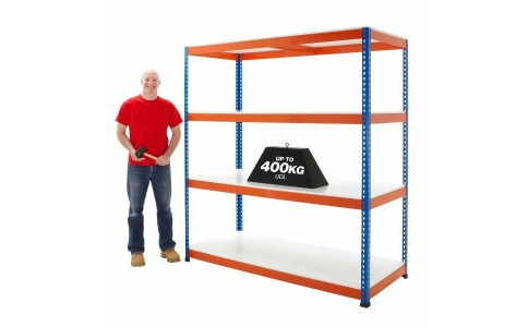 orange and blue heavy duty racking