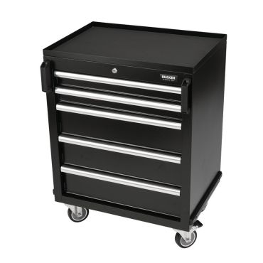 A black tool cabinet with four drawers, perfect for organizing and storing tools efficiently.
