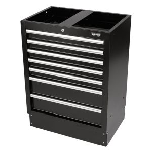 A black tool cabinet with five drawers, perfect for organizing and storing tools efficiently.