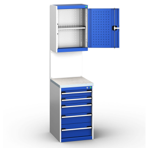 A compact blue and white cabinet with drawers, part of a versatile assembly for organizing your space efficiently.